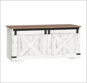 Hzuaneri 42.9" Storage Chest, Large Storage Trunk with 2 Hinges, Farmhouse Wooden Box Bench, Lift-Top Organizer Chest, Entryway Trunk for Bedroom, Living Room, White and Brown SB10914X