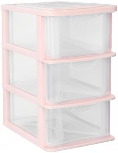 Yardwe Pink Plastic Storage Drawers 3-Layer Clear Drawer Organizer Box for Desktop Makeup and Stationery Storage 9.06X6.89X5.31 Inches Dustproof Unit