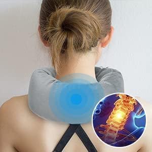 Travel Pillows,Wireless Airplane Massage Pillow Neck Support with 3 Vibration Modes,Vibration Wrap Neck Massage,Battery Operated Adjustable Pillow for Neck Pain Relief