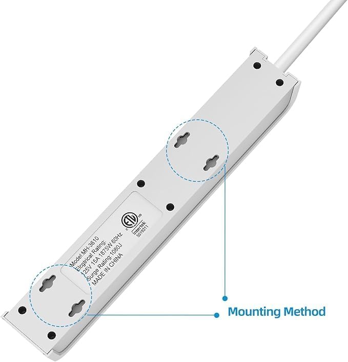 TiFFCOFiO Surge Protector Power Strip, 15 Feet Extension Cord, 600 Joules Surge Protection, Multiple Protection 6 Outlet Strip, 14 AWG Cord, 15A/1875W, ETL Listed
