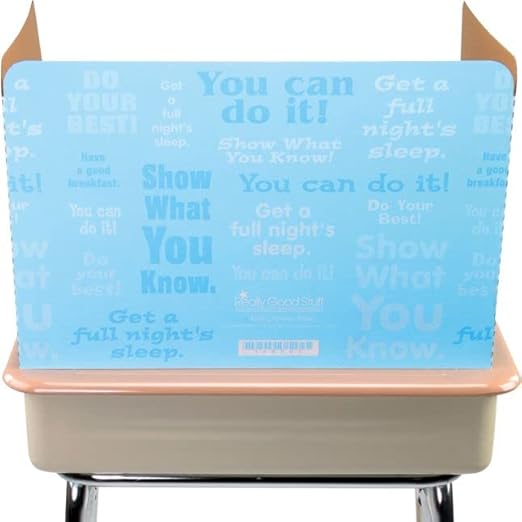 Really Good Stuff Privacy Shields for Student's Desks - 14"H x 22"W x 16"D - Blue Desk Dividers with Motivational Messages (Set of 12)