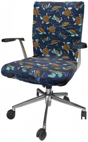 Ambesonne Under The Sea Office Chair Cover, Graphical Layout of Sea Turtles Cartoon Ocean Lifestyle, Stretchable Decorative Universal Size High Back Printed Slipcover, Navy Brown