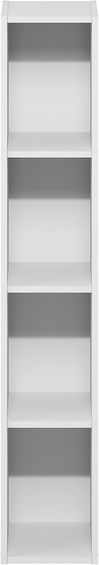 Furinno Fulda Book Shelf, 4-Tier Narrow Bookshelf, Standing Bookcase with 8-in Width Storage Shelf, 9.3 x 7.9 x 41.6, for Organization and Storage, for Living Room, Bedroom, Home Office, White
