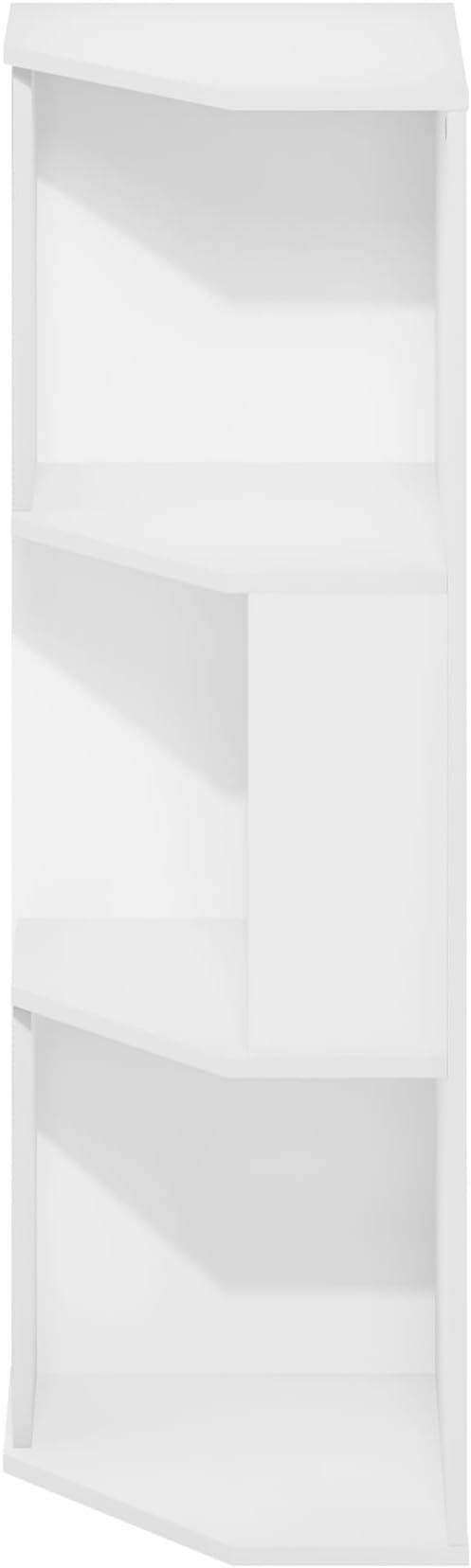 Furinno ECON Corner Shelf, 3-Tier Corner Book Shelf, Storage Shelves, Display Rack, Bookshelf, for Organization and Storage, Living Room, Home Office, Plain White