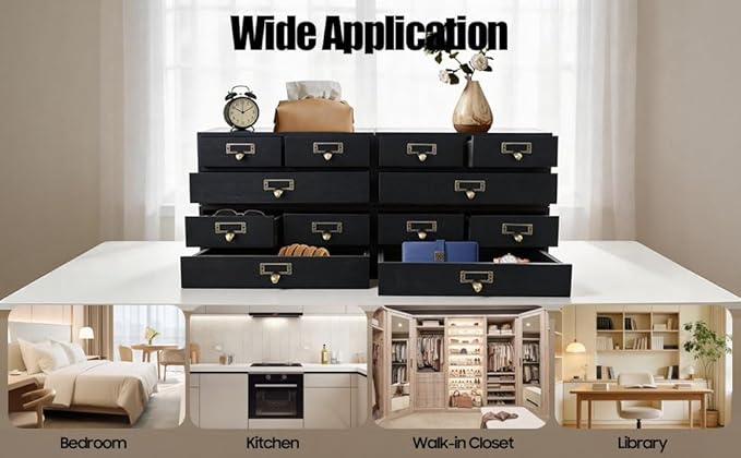 4 Packs Vintage Desktop Apothecary Cabinet with 3 Drawers, Vintage Desktop Organizer Wood Desktops Organizers Stackable Drawers Chest Drawer for Herb Storage Tea Collection Stationery (Black)