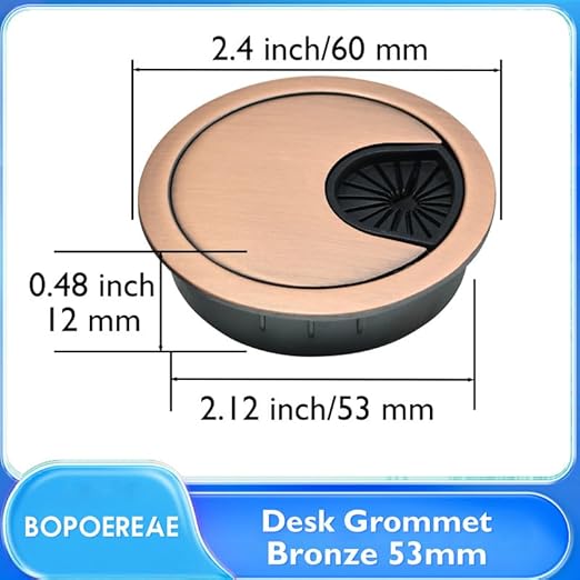 Desk Grommet 2-1/16" (53 mm), Desk Cord Hole Cover, Cable Grommet Metal Zinc Alloy Materilal, Desk Hole Grommet for Office and Home Table Cable, Detachable Cable Cord Organizer (Bronze 1 Pcs)
