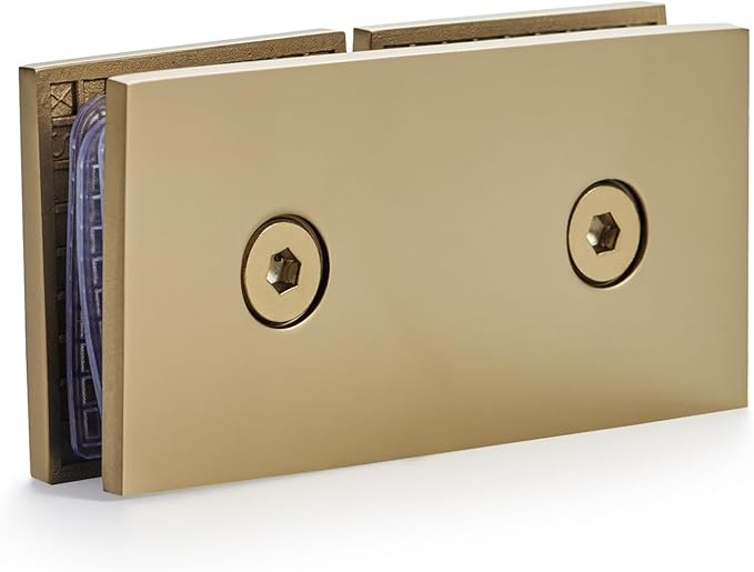Ranbo Square Frameless Glass Clamp Connector for Shower Door Fixed Panel, Corner Clamp, 304 Stainless Steel, 5/16" - 1/2" (8-12 mm) Thickness, 2 PC, Gold