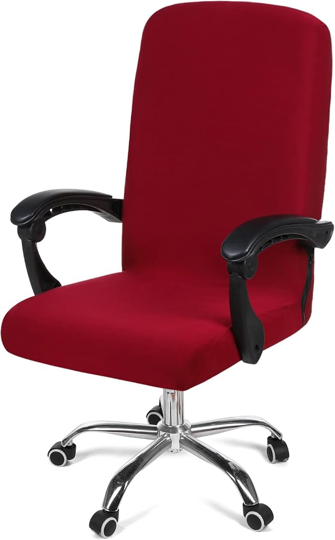 Smiry Stretch Printed Office Computer Chair Covers, Universal Desk Rotating Chair Slipcovers Removable Washable, Soft Fit Anti-Dust Spandex Protector Cover with Zipper, Burgundy