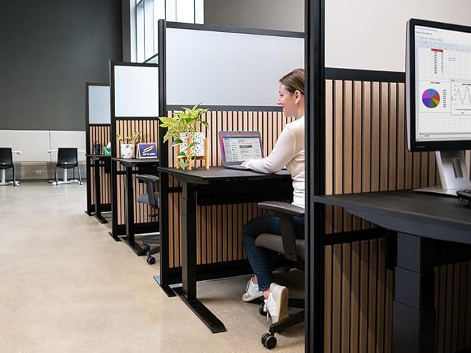 Grove Modular Wall | Room Divider with Faux Wood Slats, Sound Dampening Panels | Expandable Office Partition for Privacy & Stability (70" x 48")