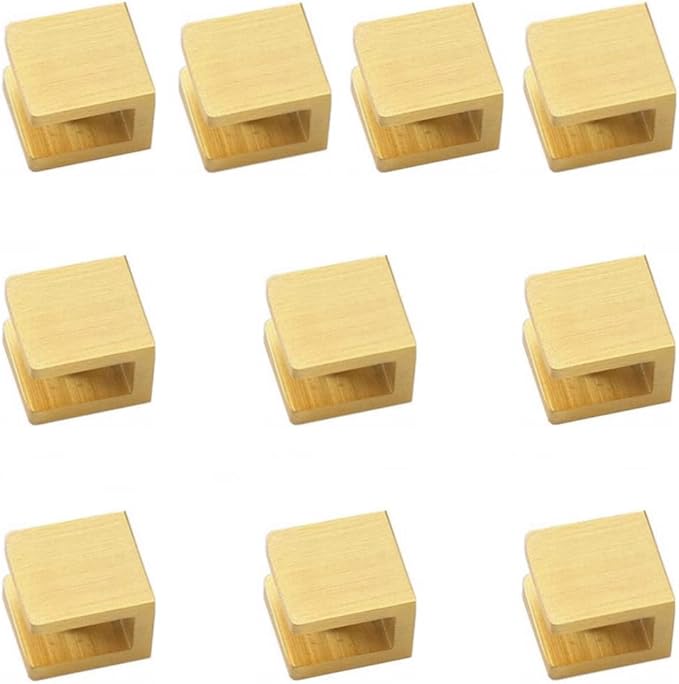 Glass Shelf Clamp, No-drill-on-glass Fixed Panel Glass Shelf Clip Holder Bracket Support Fixed U-Clamp (Pack of 10, Brass)