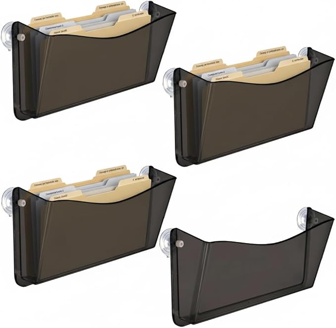 Azar Displays 250055-SMK Plastic Wall Mount File Holder with Suction Cups Smoke Colored, 4-Pack