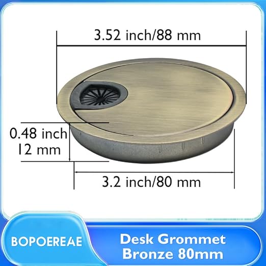 Desk Grommet 3-1/8" (80 mm), Desk Cord Hole Cover, Cable Grommet Metal Zinc Alloy Materilal, Desk Hole Grommet for Office and Home Table Cable, Detachable Cable Cord Organizer (Bronze 1 Pcs)
