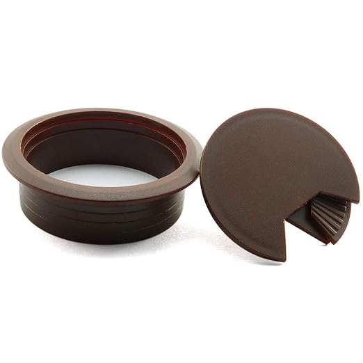 HJ Garden 2pcs 2inch Desk Wire Cord Cable Grommets Hole Cover for Office PC Desk Cable Cord Organizer Plastic Cover(Dark Brown)