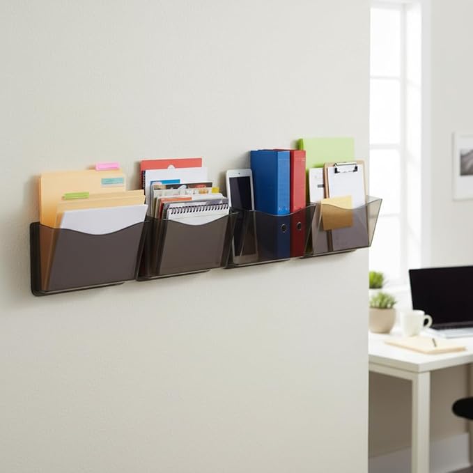 Azar Displays 250025-SMK Clear Plastic Wall Mount File Holder with Hanging Hardware, Smoke Colored, 4-Pack