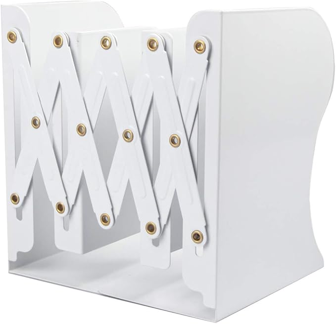 Aobopar Adjustable Book Ends, Metal Bookends for Heavy Books, Desk Book Holder for Shelves, Book Organizer for Desk, Suitable for Office, Home and School Use (White)