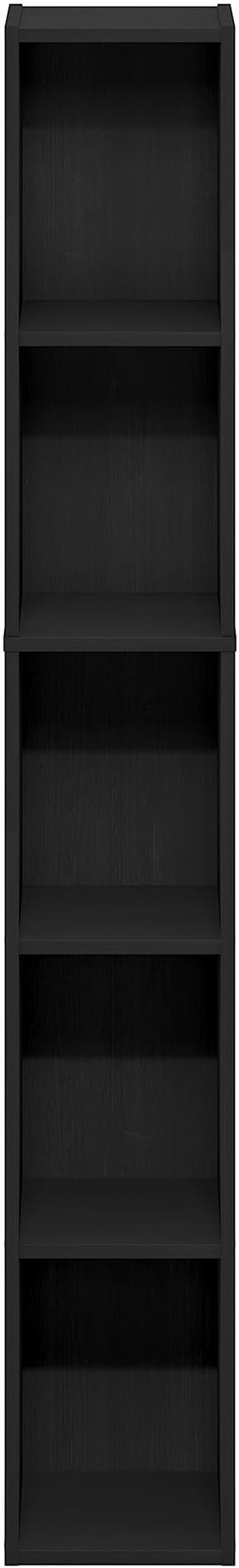 Furinno Fulda Book Shelf, 5-Tier Tall Narrow Bookshelf, Standing Bookcase with 8-in Width Storage Shelf, 9.3 x 7.9 x 51.9, for Organization Storage, for Living Room, Bedroom, Home Office, Blackwood