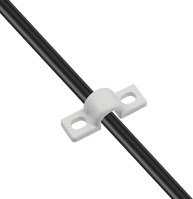20pcs Wire Shelf Loop Clips White Two Holes Pipe Tube 0.31" U Bracket Clamps 8MM Conduit Pipe Strap Clamps for Wire Cable Tube (White, Fit for 8mm)