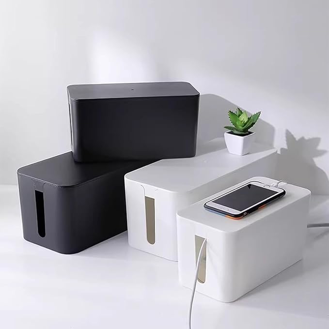 Cable Management Box Power Supply Hub Socket Storage Cable Box Wire Organizer with Cable Ties Cord Organizer Suitable for Living Room,Study and Office (White, Large)