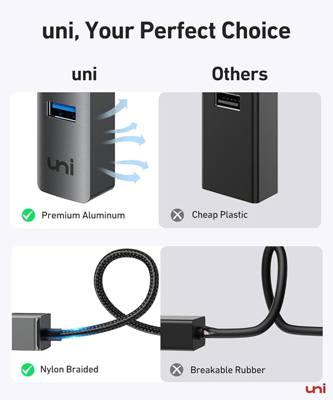 uni USB to Ethernet Adapter, USB 3.0 Hub with 100/1000 Mbps RJ45 Ethernet Driver Free, Sturdy Aluminum 4-in-1 USB-A to LAN Network Adapter Compatible with iMac, PC, Chromebook Laptops, and More