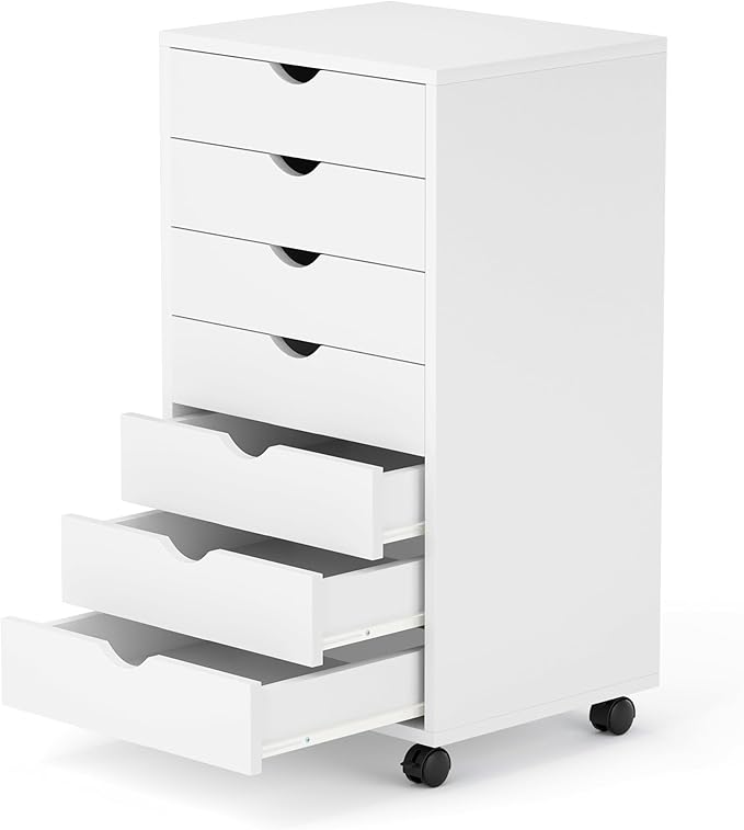 7 Drawer Chest, Dressers Storage Cabinets, Dresser Mobile Cabinet with Wheels, Drawers Organization Furniture for Office, Home, White