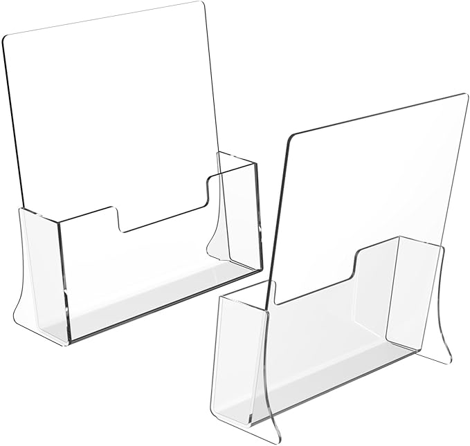 4 Pack Acrylic Brochure Holder 8.5 x 11 inches, Clear Acrylic Literature Holder, Plastic Flyer Stands for Displaying Magazines, Pamphlets, Documents, Booklets, Menu, Journals Countertop Organizer