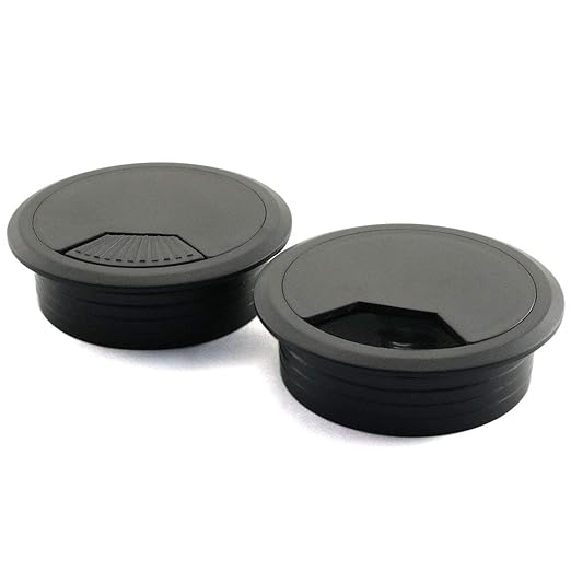 HJ Garden 2pcs 2-3/8 inch Desk Wire Cord Cable Grommets Hole Cover for Office PC Desk Cable Cord Organizer Plastic Cover Black
