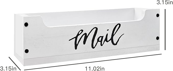 White Wooden Mail Organizer Countertop - Mail Organizer Wall Mounted, Office Mail Holder, Desktop Mail Basket for Counter, Letter Holder Box for Home Office Decor (White + Black, 3.15")