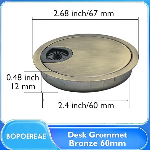 Desk Grommet 2-3/8" (60 mm), Desk Cord Hole Cover, Cable Grommet Metal Zinc Alloy Materilal, Desk Hole Grommet for Office and Home Table Cable, Detachable Cable Cord Organizer (Bronze 1 Pcs)