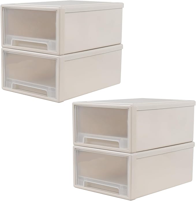 Large Stackable Storage Drawers, 18 Quart Plastic Stacking Drawer Units, 4 Packs