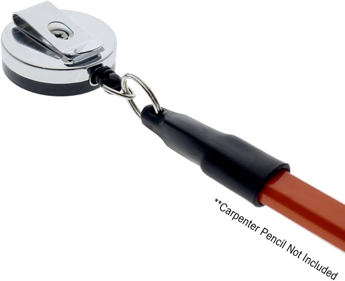 5 Pack - Heavy Duty Retractable Pull Pen Holder - Ideal for Markers & Carpenter Pencils - Nylon Cable, Self Retracting Reel & Tight Metal Belt Clip Retractable Carpenter Pencil Holder by Reel-N-Rite