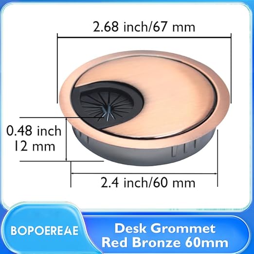 Desk Grommet 2-3/8" (60 mm), Desk Cord Hole Cover, Cable Grommet Metal Zinc Alloy Materilal, Desk Hole Grommet for Office and Home Table Cable, Detachable Cable Cord Organizer (Copper Red 2 Pcs)