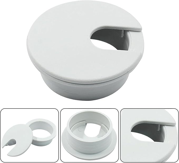 2-Pack 1.5 Inch Desk Grommet, Sturdy ABS Plastic Cable Hole Cover, Detachable Table Wire Organizer for Home & Office Desk – White