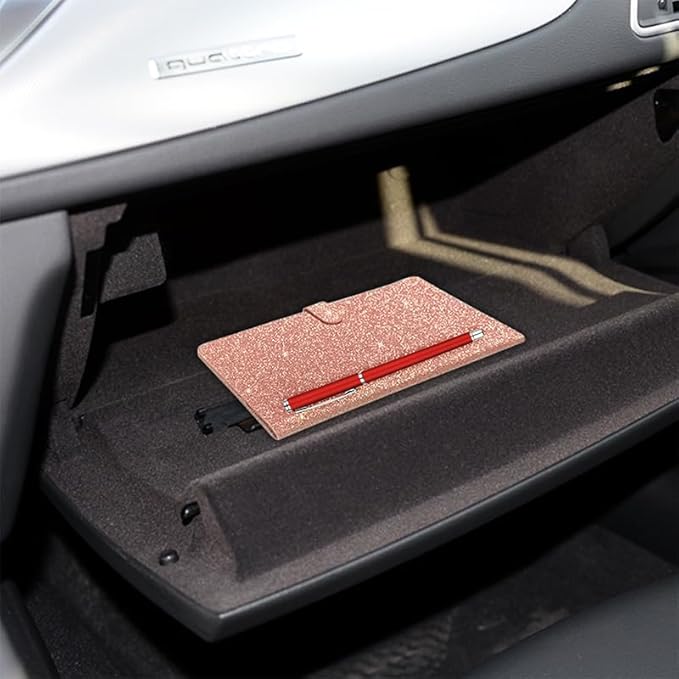TILDOSAC 2 Ppack Leather Car Registration and Insurance Card Holder, Car Document Holder for Cards License with Magnetic Shut(Glitter Pink-Ear