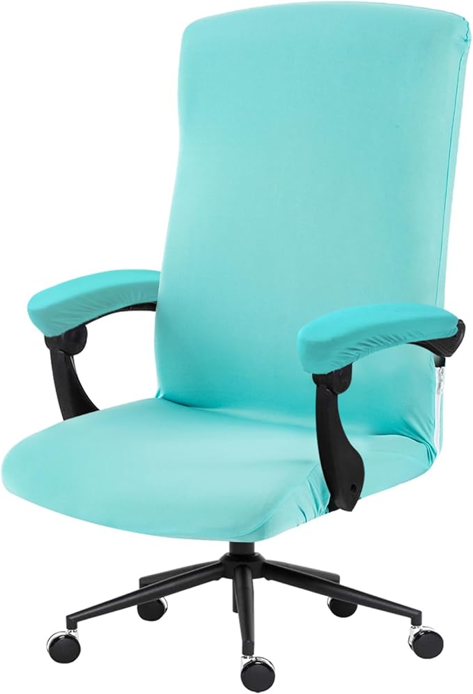 Stretch Computer Office Chair Cover with Armrest Covers Durable Zipper Universal Washable Removable Spandex Rotating Boss Chair Slipcovers Anti-dust Soft Desk Chair Seat Protector, Tifanny Blue