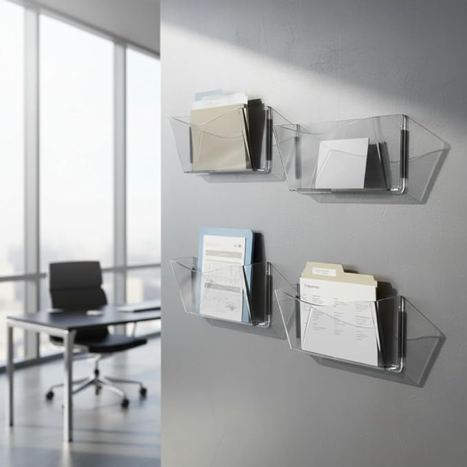 Azar Displays 250045 Clear Plastic Wall Mount File Holder with Magnets, Legal(Magnetic), 4-Pack