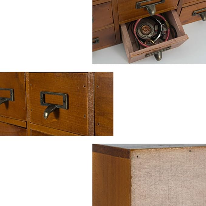 16 Drawers Apothecary Cabinet with Drawers Tabletop Apothecary Chests and Cabinets Library Card Catalog Cabinet Herb Storage Box Wooden Desk Drawer Organizer Medicine Vintage Furniture(BROWN)