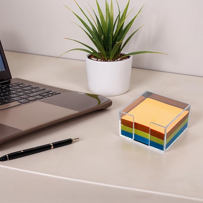 Acrylic Sticky Note Holder - 3 x 3 Sticky Note Dispenser with 3 Sets of Sticky Notes for Office and Home Desktop Organizer