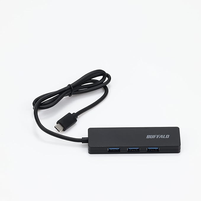 Buffalo BSH4U12560C1BK USB Hub, USB 3.2 (Gen1), Type-C Bus Power, 4 Ports, Black, Slim Design, 23.6 inches (60 cm), Lightweight, Telework, Work from Home