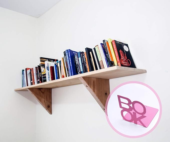 Book Ends - Decorative Metal Book Ends Supports for Bookrack Desk,Books, Unique Appearance Design,Heavy Duty (Pink, 8 Pair)