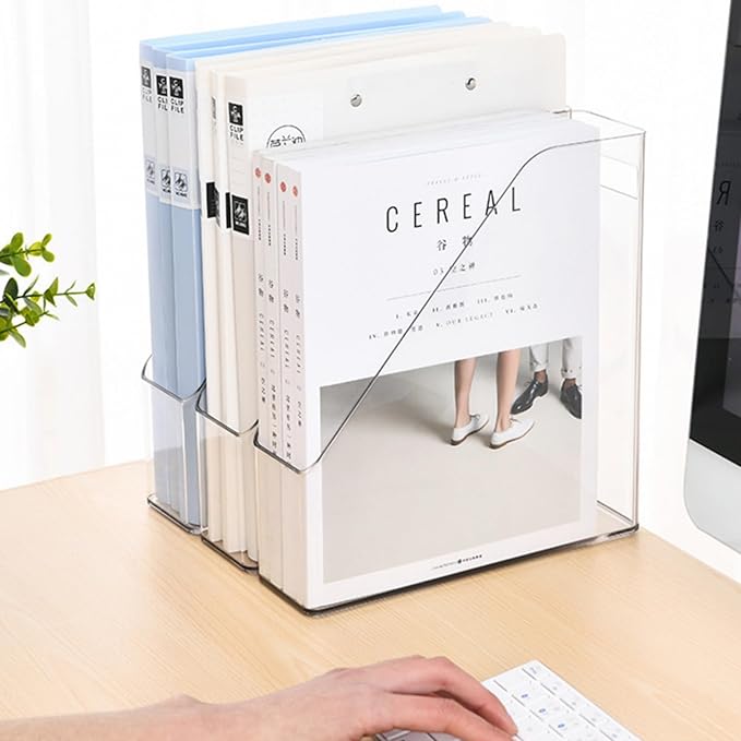 WRINGKIT 6 Pack Clear Magazine Holder, File Magazine Rack with Handle, Vertical Folder Document Storage, Magazine File Organizer for Desk, Office, Home, School