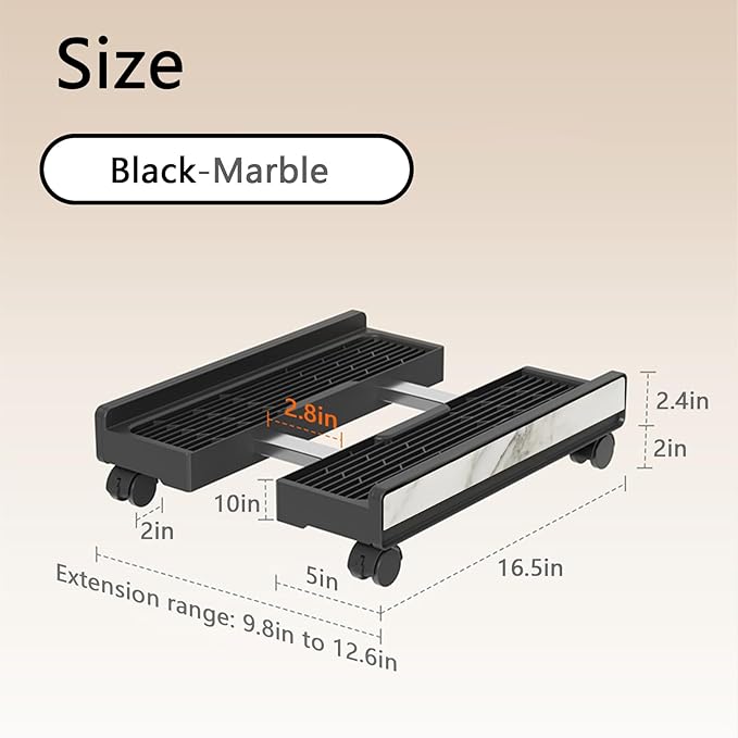 Heavy-Duty Adjustable Mobile CPU Stand with Locking Wheels,PC Tower Floor Cart,Ventilated Rolling Computer Holder Fits Most Gaming&Office Towers, Under Desk PC Riser with Caster Wheels (Marble Pattern)
