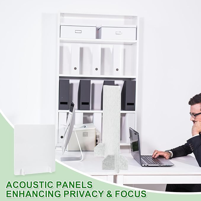 PATIKIL Desk Dividers 24" x 24" 2 Pack Desk Privacy Panel Freestanding Noise Reducing Partition Acoustic Panel with 4Pcs Support Feet for Testing Office Home and Library Pure White Style C
