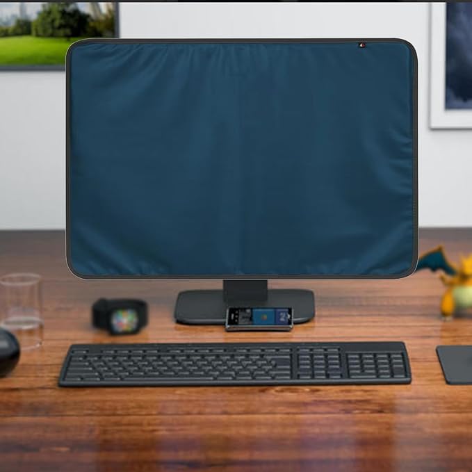 Monitor Dust Cover for iMac 24 inch PU Leather Anti-Static Dustproof Protective Case for LCD/LED/HD Panel Case Computer Sleeve Monitor Dust Cover with Rear Pocket (Cyan, 24inch)