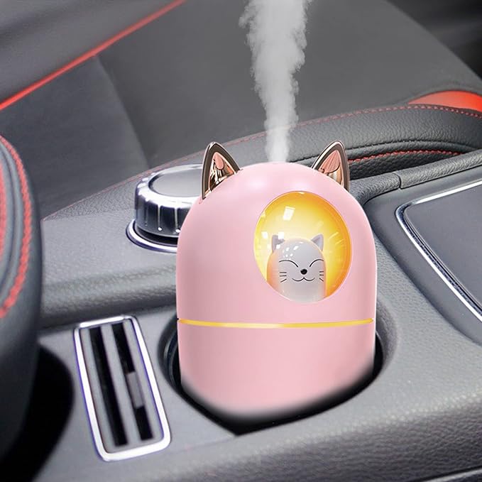 Small Humidifier Cute Portable Cool Mist with 12 Pcs Humidifier Sticks 7 Color Night Light USB Air for Bedroom Office Desk Car Travel (Pink+12 Filter Cotton Sticks)
