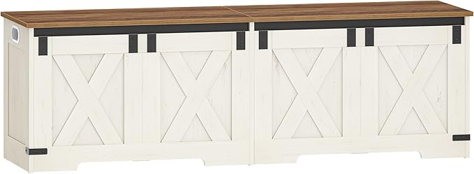 Hzuaneri 59" Storage Chest, Large Storage Trunk with 2 Hinges, Farmhouse Wooden Box Bench, Lift-Top Organizer Chest, Entryway Trunk for Bedroom, Living Room, White and Brown SB15014X