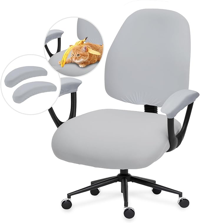 Separate Split Office Chair Seat Covers with Armrest Covers - Universal Stretch Computer Chair Slipcover - Washable Rotating Backrest Coverings & Cushion Protectors for Dogs, Cats, Pets
