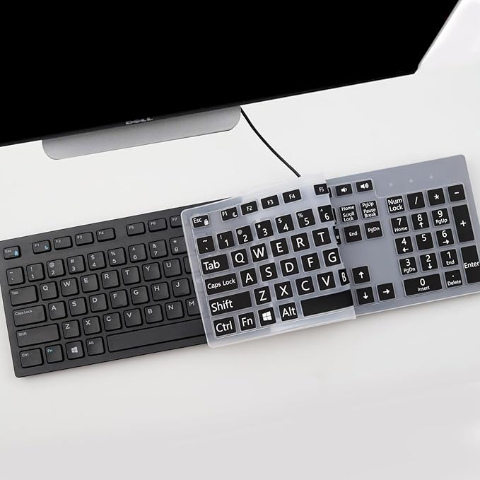 Keyboard Cover with Large Letters for Dell KB216 KB216p KB216d KM636 Keyboard/Dell Optiplex 5250 3050 3240 5460 7450 7050 /Dell Inspiron Desktop 24" 27" 5400 5490 7700 7790 3475 3670 3477