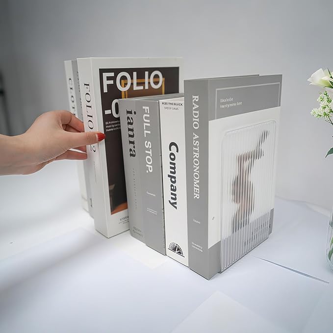 Book Ends for Shelves 8 Pcs Acrylic Bookends Clear Unique Rippled Pattern Book Holder Stand for Heavy Books Home Office School Organizer and Desktop Decorative