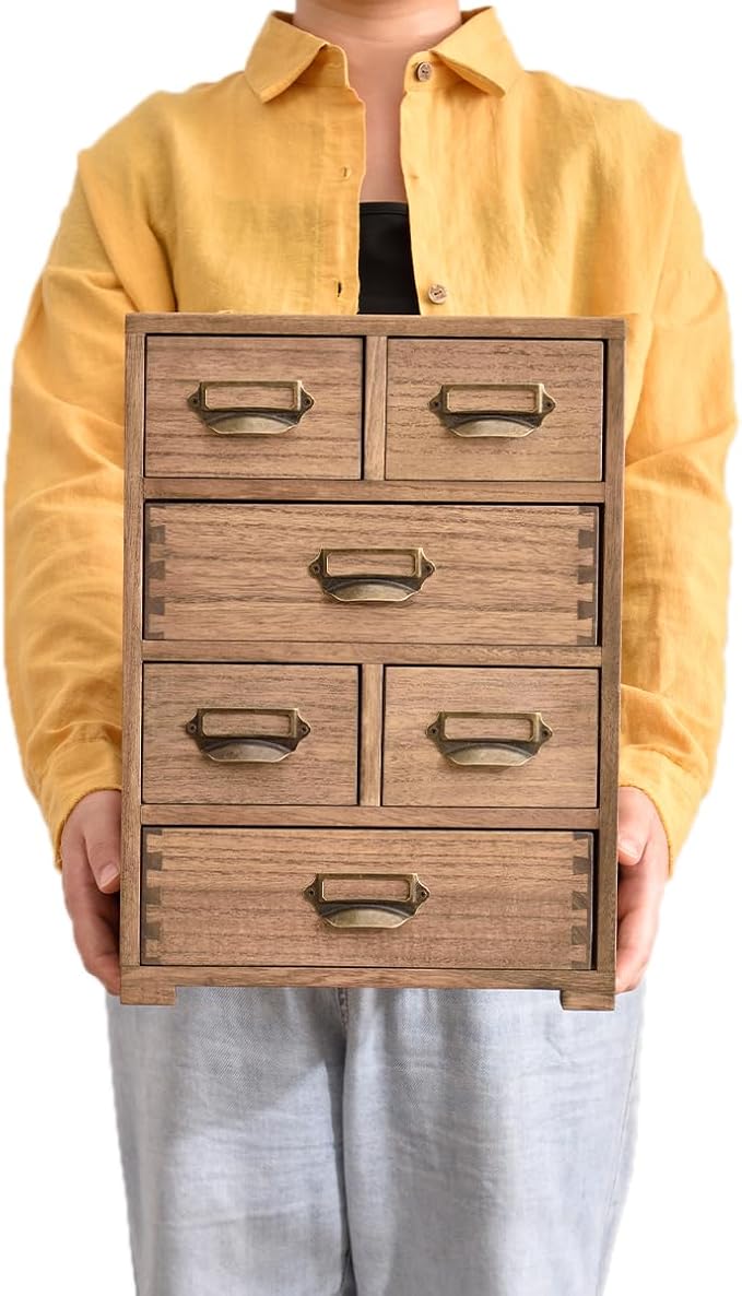 KIRIGEN Wooden Storage Cabinet Organizer Desktop Storage Drawers for Home Office Supplies Dark Brown(4D6CG-DBR)