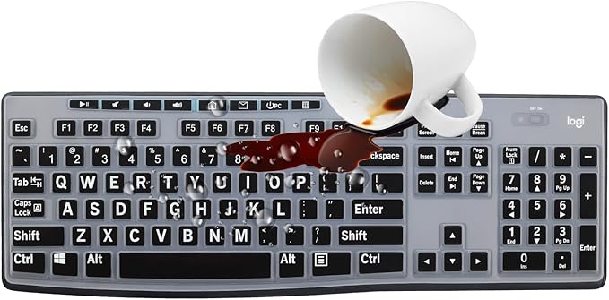 Large Print Keyboard Cover for K270 Wireless Keyboard, Logitech MK295 MK275 MK270 Wireless Keyboard Cover, Logitech K200 K260 K270 MK200 MK260 K270 K275 K295 Keyboard Cover Skin Protector -Black